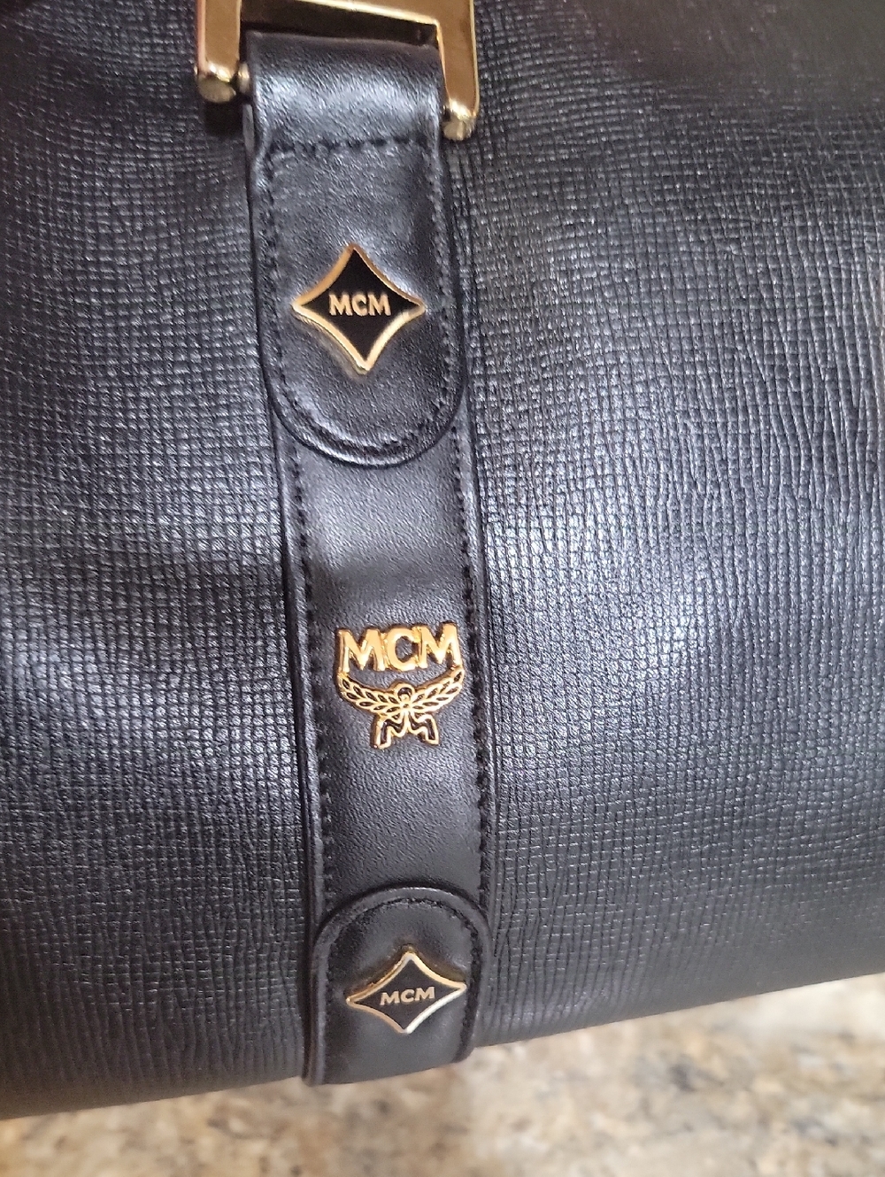 🌵MCM München Large BOSTON Shoulder Bag/Shoulder Bag - Black Textured Leather - Picture 11 of 14